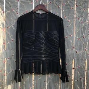 [SOLD]Edgy black peplum mesh top with criss cross